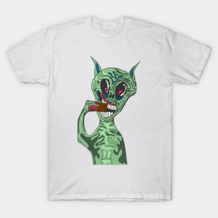 Spooky Cartoon Alien Eating A Chocolate Bar T-Shirt